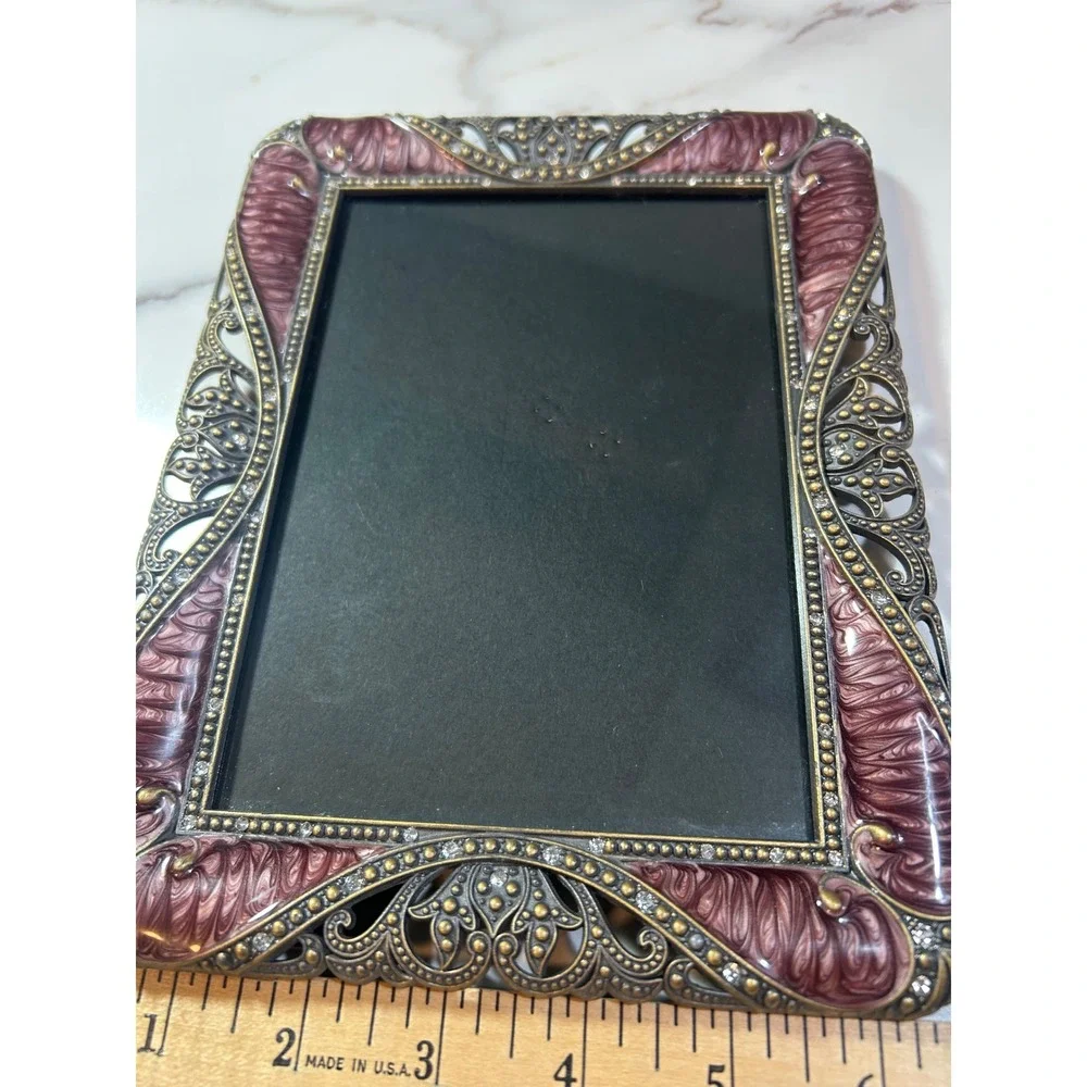 Vintage‎ Victorian Style Purple Enamel Filigree Rhinestone 5x7 Picture Frame